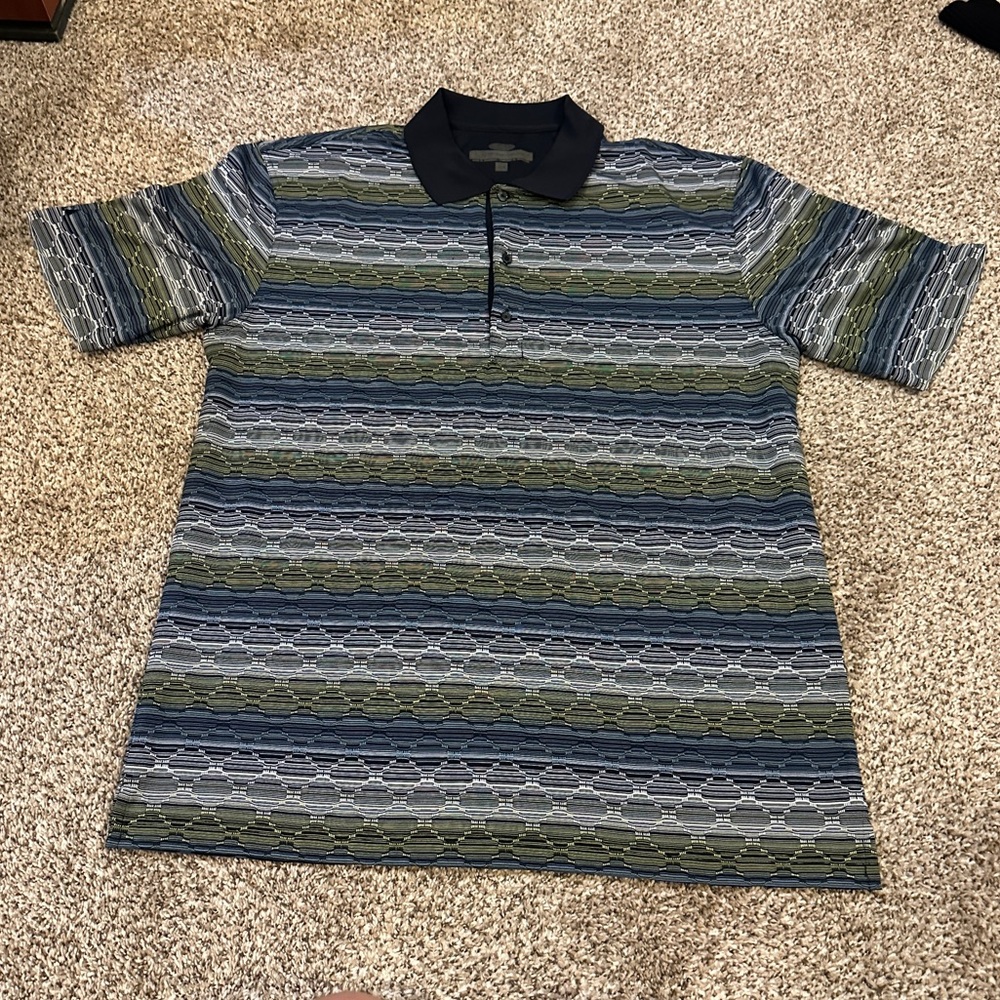 Greg Norman Stretchy Athletic Golf Shirt Colorful Geometric Men's Size XL Shirt